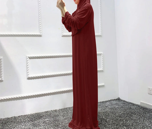 Solid One-Size Hooded Robe Dress – Elegant & Comfortable Prayer Abaya